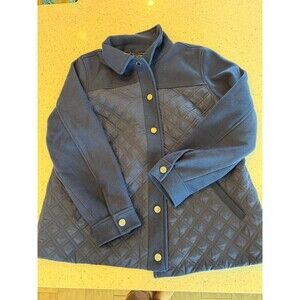 Isaac Mizrahi Live ESTATE Navy Blue Quilted Snap Collared Lined Jacket Women's L